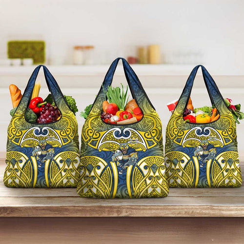 North Queensland Cowboys Rugby Grocery Bag Polynesian Tribal Bull Warrior Navy Yellow Pattern