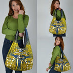 North Queensland Cowboys Rugby Grocery Bag Polynesian Tribal Bull Warrior Navy Yellow Pattern