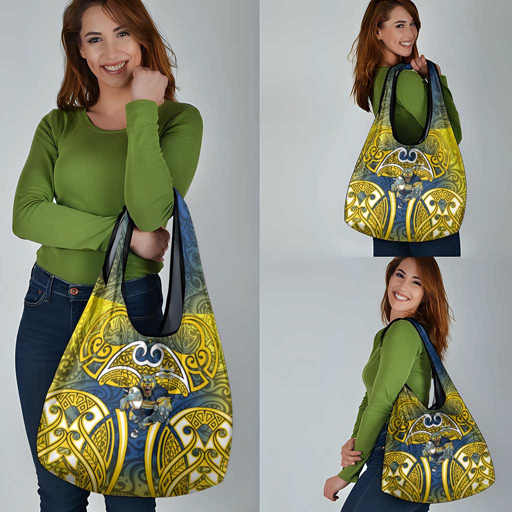 North Queensland Cowboys Rugby Grocery Bag Polynesian Tribal Bull Warrior Navy Yellow Pattern