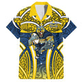 North Queensland Cowboys Rugby Hawaiian Shirt Polynesian Tribal Bull Warrior Navy Yellow Pattern