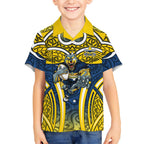 North Queensland Cowboys Rugby Hawaiian Shirt Polynesian Tribal Bull Warrior Navy Yellow Pattern
