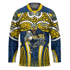 North Queensland Cowboys Rugby Hockey Jersey Polynesian Tribal Bull Warrior Navy Yellow Pattern