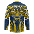 North Queensland Cowboys Rugby Hockey Jersey Polynesian Tribal Bull Warrior Navy Yellow Pattern