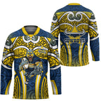 North Queensland Cowboys Rugby Hockey Jersey Polynesian Tribal Bull Warrior Navy Yellow Pattern