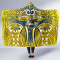 North Queensland Cowboys Rugby Hooded Blanket Polynesian Tribal Bull Warrior Navy Yellow Pattern