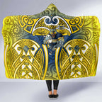 North Queensland Cowboys Rugby Hooded Blanket Polynesian Tribal Bull Warrior Navy Yellow Pattern