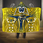 North Queensland Cowboys Rugby Hooded Blanket Polynesian Tribal Bull Warrior Navy Yellow Pattern