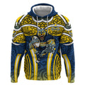 North Queensland Cowboys Rugby Hoodie Polynesian Tribal Bull Warrior Navy Yellow Pattern