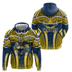 North Queensland Cowboys Rugby Hoodie Polynesian Tribal Bull Warrior Navy Yellow Pattern