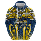 North Queensland Cowboys Rugby Hoodie Polynesian Tribal Bull Warrior Navy Yellow Pattern