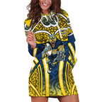 North Queensland Cowboys Rugby Hoodie Dress Polynesian Tribal Bull Warrior Navy Yellow Pattern