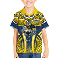 North Queensland Cowboys Rugby Kid Hawaiian Shirt Polynesian Tribal Bull Warrior Navy Yellow Pattern