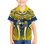 North Queensland Cowboys Rugby Kid Hawaiian Shirt Polynesian Tribal Bull Warrior Navy Yellow Pattern