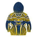 North Queensland Cowboys Rugby Kid Hoodie Polynesian Tribal Bull Warrior Navy Yellow Pattern