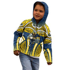 North Queensland Cowboys Rugby Kid Hoodie Polynesian Tribal Bull Warrior Navy Yellow Pattern