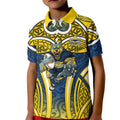 North Queensland Cowboys Rugby Kid Polo Shirt Polynesian Tribal Bull Warrior Navy Yellow Pattern