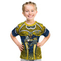 North Queensland Cowboys Rugby Kid T Shirt Polynesian Tribal Bull Warrior Navy Yellow Pattern