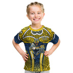 North Queensland Cowboys Rugby Kid T Shirt Polynesian Tribal Bull Warrior Navy Yellow Pattern