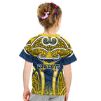 North Queensland Cowboys Rugby Kid T Shirt Polynesian Tribal Bull Warrior Navy Yellow Pattern