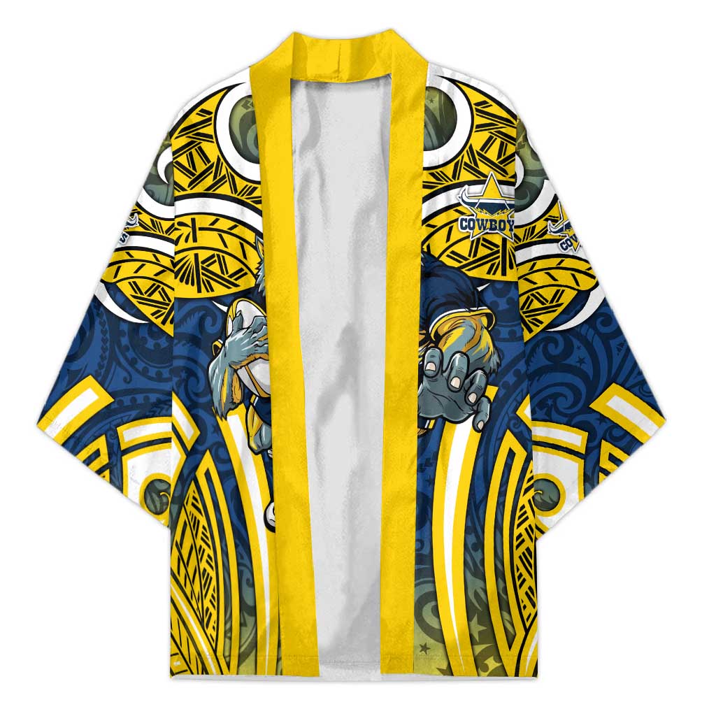 North Queensland Cowboys Rugby Kimono Polynesian Tribal Bull Warrior Navy Yellow Pattern