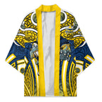 North Queensland Cowboys Rugby Kimono Polynesian Tribal Bull Warrior Navy Yellow Pattern