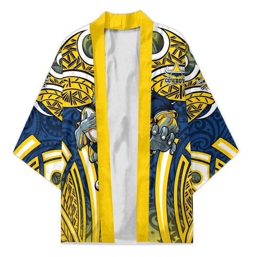 North Queensland Cowboys Rugby Kimono Polynesian Tribal Bull Warrior Navy Yellow Pattern