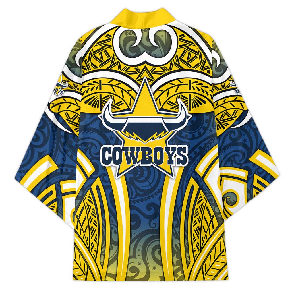 North Queensland Cowboys Rugby Kimono Polynesian Tribal Bull Warrior Navy Yellow Pattern