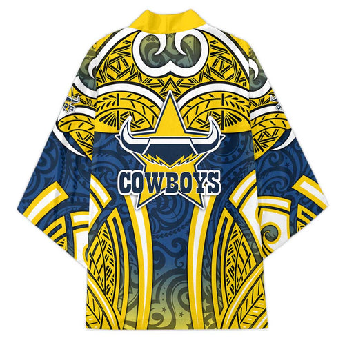 North Queensland Cowboys Rugby Kimono Polynesian Tribal Bull Warrior Navy Yellow Pattern