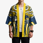 North Queensland Cowboys Rugby Kimono Polynesian Tribal Bull Warrior Navy Yellow Pattern