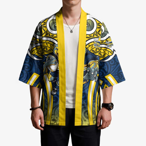 North Queensland Cowboys Rugby Kimono Polynesian Tribal Bull Warrior Navy Yellow Pattern