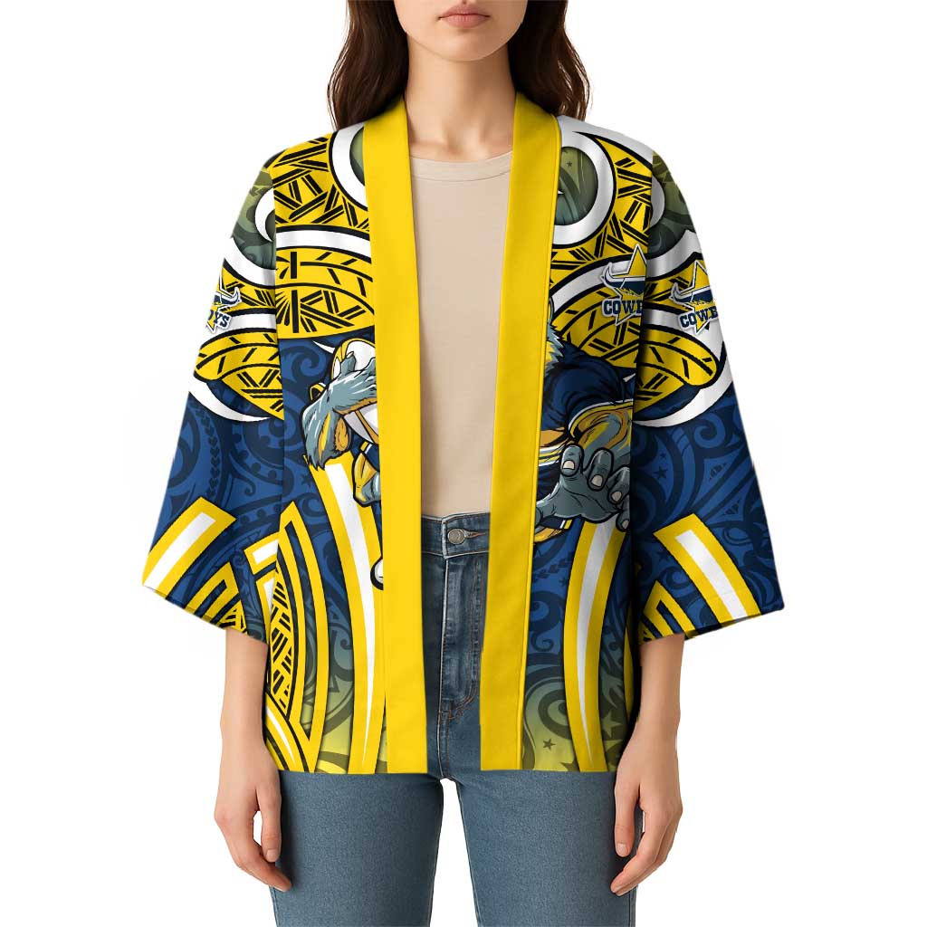 North Queensland Cowboys Rugby Kimono Polynesian Tribal Bull Warrior Navy Yellow Pattern