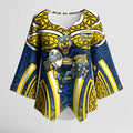North Queensland Cowboys Rugby Kimono Sleeve Blouse Polynesian Tribal Bull Warrior Navy Yellow Pattern