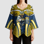 North Queensland Cowboys Rugby Kimono Sleeve Blouse Polynesian Tribal Bull Warrior Navy Yellow Pattern