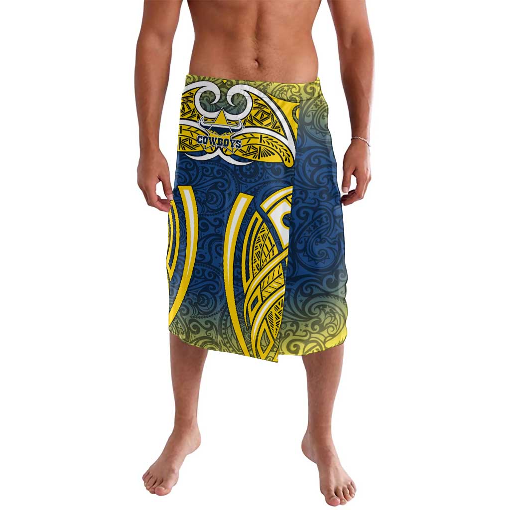 North Queensland Cowboys Rugby Lavalava Polynesian Tribal Bull Warrior Navy Yellow Pattern