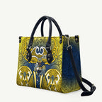 North Queensland Cowboys Rugby Leather Bag Polynesian Tribal Bull Warrior Navy Yellow Pattern
