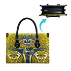 North Queensland Cowboys Rugby Leather Bag Polynesian Tribal Bull Warrior Navy Yellow Pattern