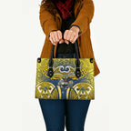 North Queensland Cowboys Rugby Leather Bag Polynesian Tribal Bull Warrior Navy Yellow Pattern