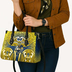 North Queensland Cowboys Rugby Leather Bag Polynesian Tribal Bull Warrior Navy Yellow Pattern