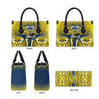 North Queensland Cowboys Rugby Leather Bag Polynesian Tribal Bull Warrior Navy Yellow Pattern