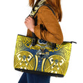 North Queensland Cowboys Rugby Leather Tote Bag Polynesian Tribal Bull Warrior Navy Yellow Pattern