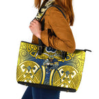 North Queensland Cowboys Rugby Leather Tote Bag Polynesian Tribal Bull Warrior Navy Yellow Pattern
