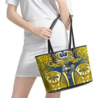 North Queensland Cowboys Rugby Leather Tote Bag Polynesian Tribal Bull Warrior Navy Yellow Pattern