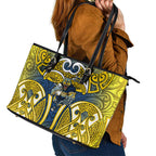 North Queensland Cowboys Rugby Leather Tote Bag Polynesian Tribal Bull Warrior Navy Yellow Pattern