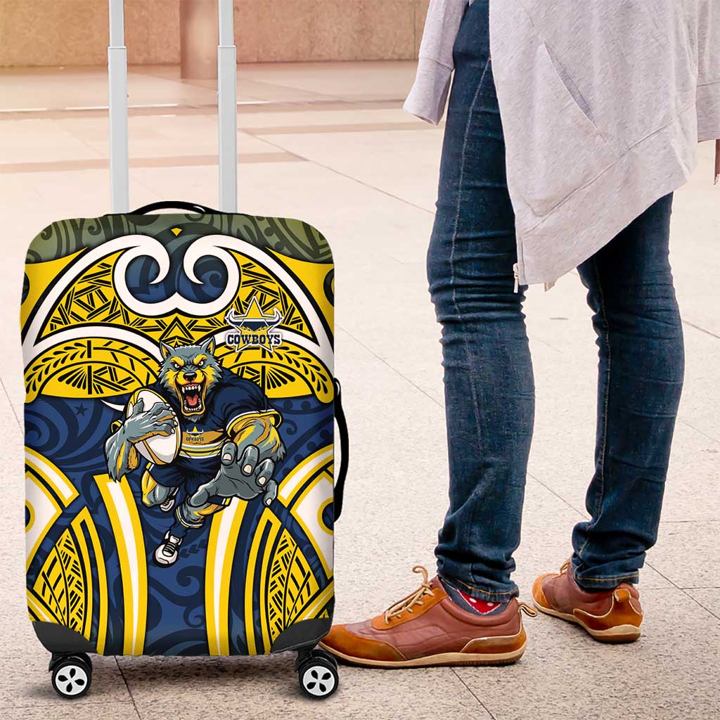 North Queensland Cowboys Rugby Luggage Cover Polynesian Tribal Bull Warrior Navy Yellow Pattern