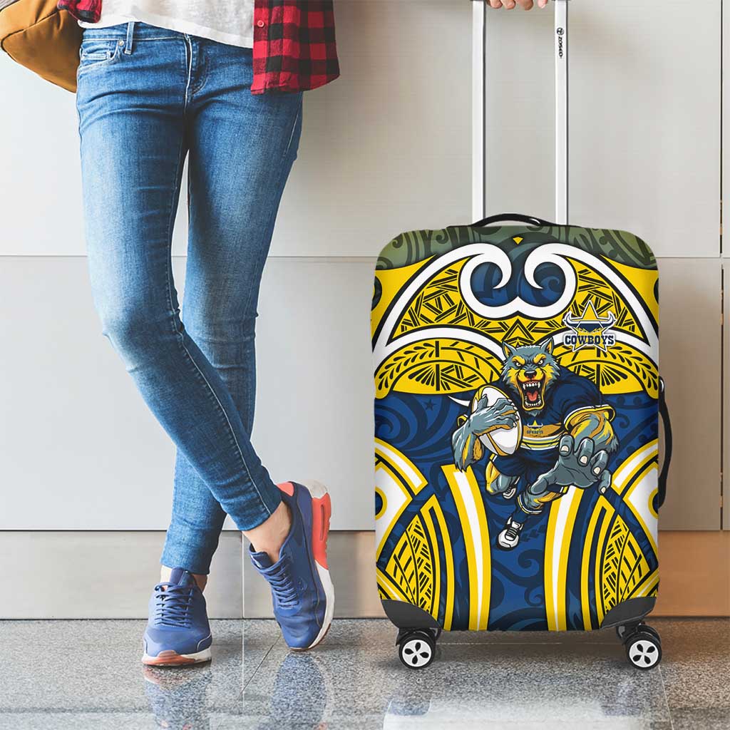 North Queensland Cowboys Rugby Luggage Cover Polynesian Tribal Bull Warrior Navy Yellow Pattern