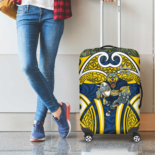 North Queensland Cowboys Rugby Luggage Cover Polynesian Tribal Bull Warrior Navy Yellow Pattern