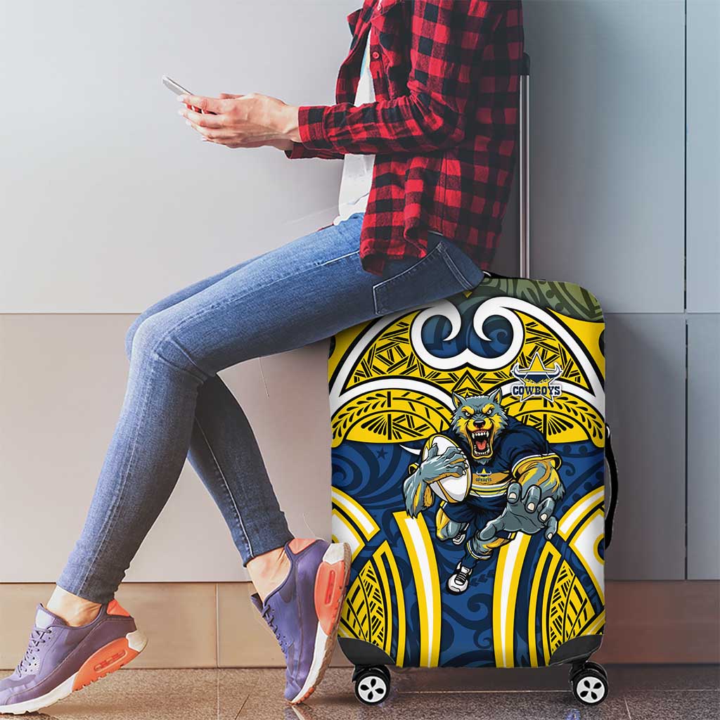 North Queensland Cowboys Rugby Luggage Cover Polynesian Tribal Bull Warrior Navy Yellow Pattern