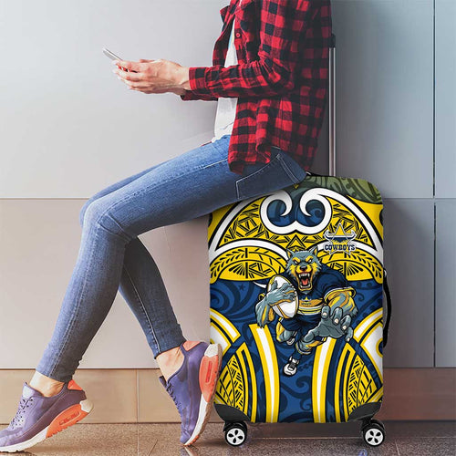 North Queensland Cowboys Rugby Luggage Cover Polynesian Tribal Bull Warrior Navy Yellow Pattern