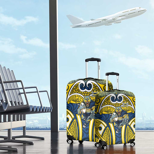 North Queensland Cowboys Rugby Luggage Cover Polynesian Tribal Bull Warrior Navy Yellow Pattern