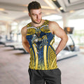 North Queensland Cowboys Rugby Men Tank Top Polynesian Tribal Bull Warrior Navy Yellow Pattern